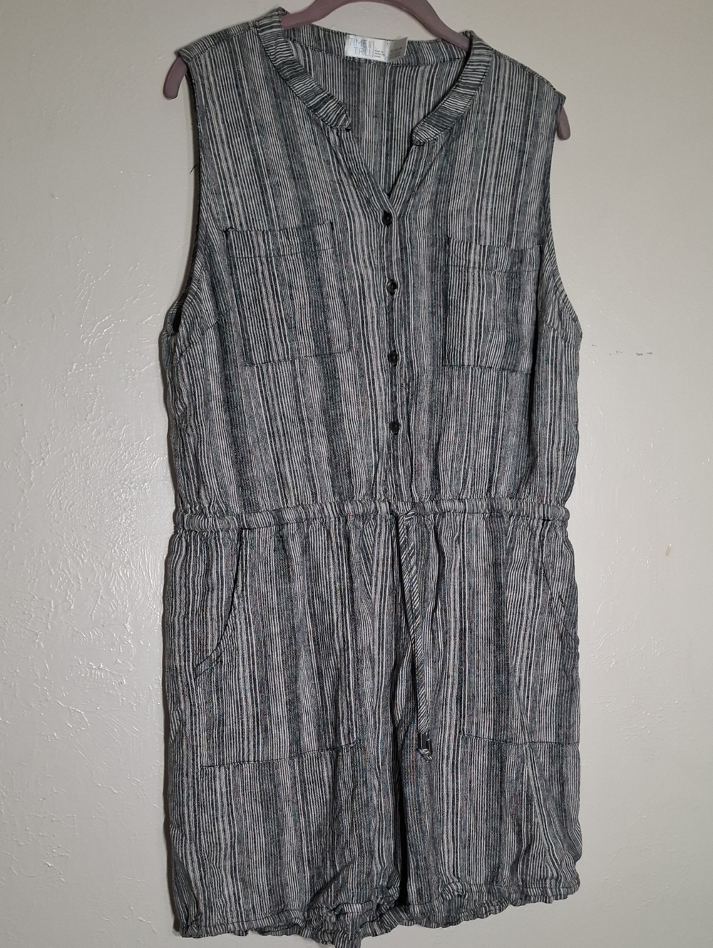 Time and Tru Sleeveless Striped Romper - Gray